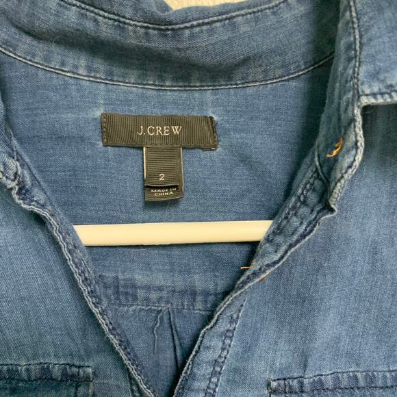 J. Crew Women's Dark Wash Cotton 3/4 Button Up Long Sleeve Size 2 - Picture 5 of 5